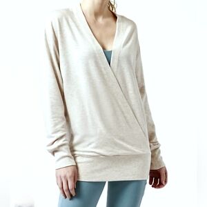 Athleta Purana V-neck Wrap Sweatshirt Toasted brown Heather Oatmeal Cozy